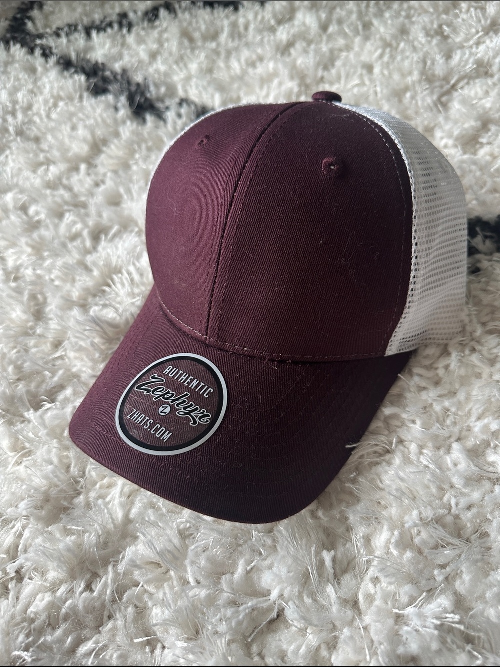 Men's Zephyr Maroon Trucker Cap with White Mesh NWT